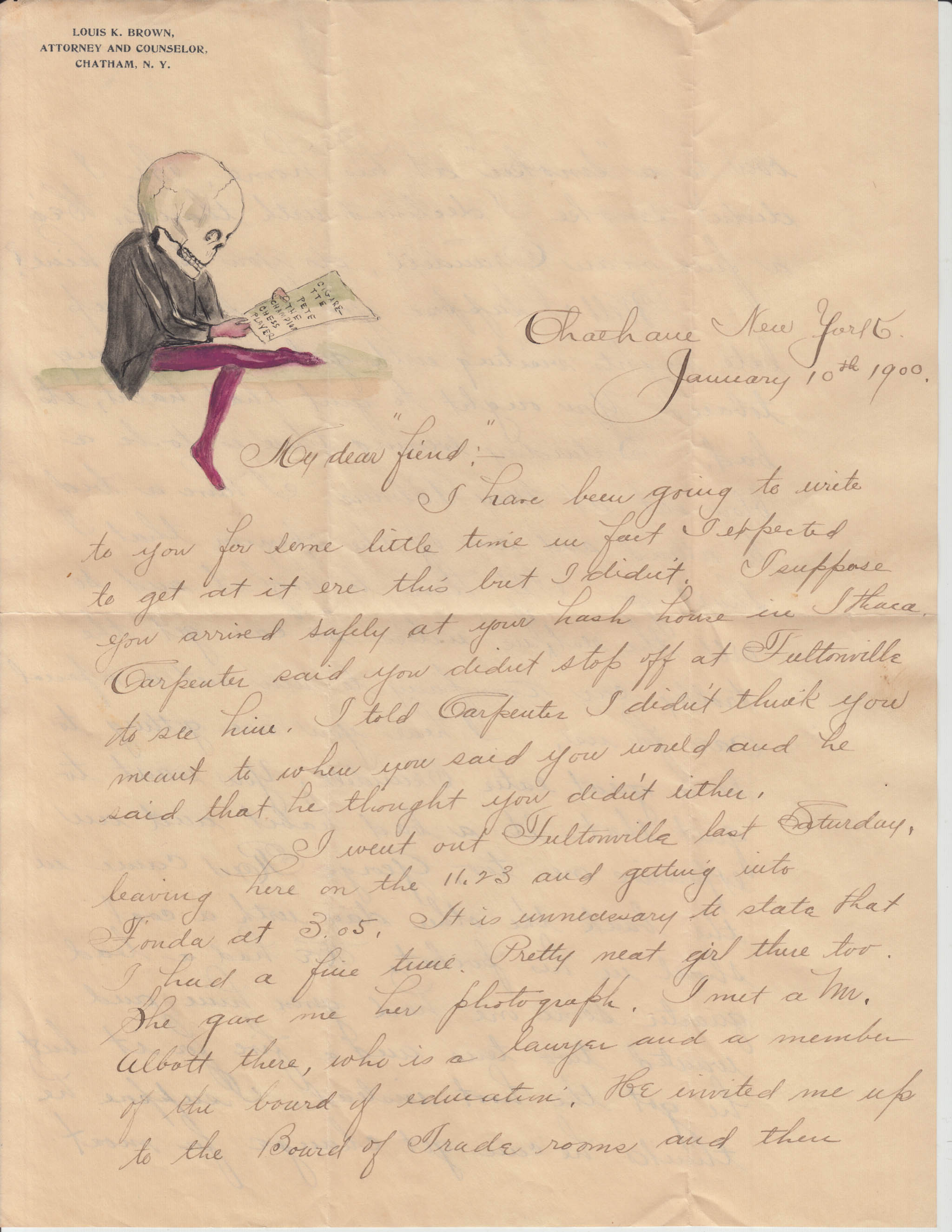 HBC005, 1900-01-10 Letter, To Walter Crandell by a Friend in Chatham